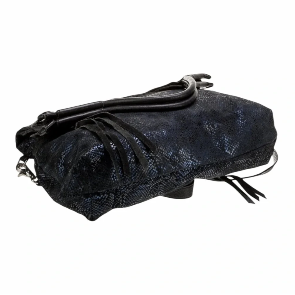 Foley+Corrina Suede Top Handle Bag in Cobalt Snakeskin Print Disco City Bag - Picture 4 of 8